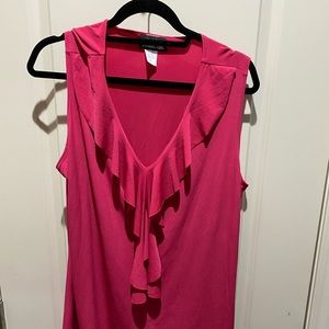 Double Take 2X Fuschia Ruffled Sleeveless Top